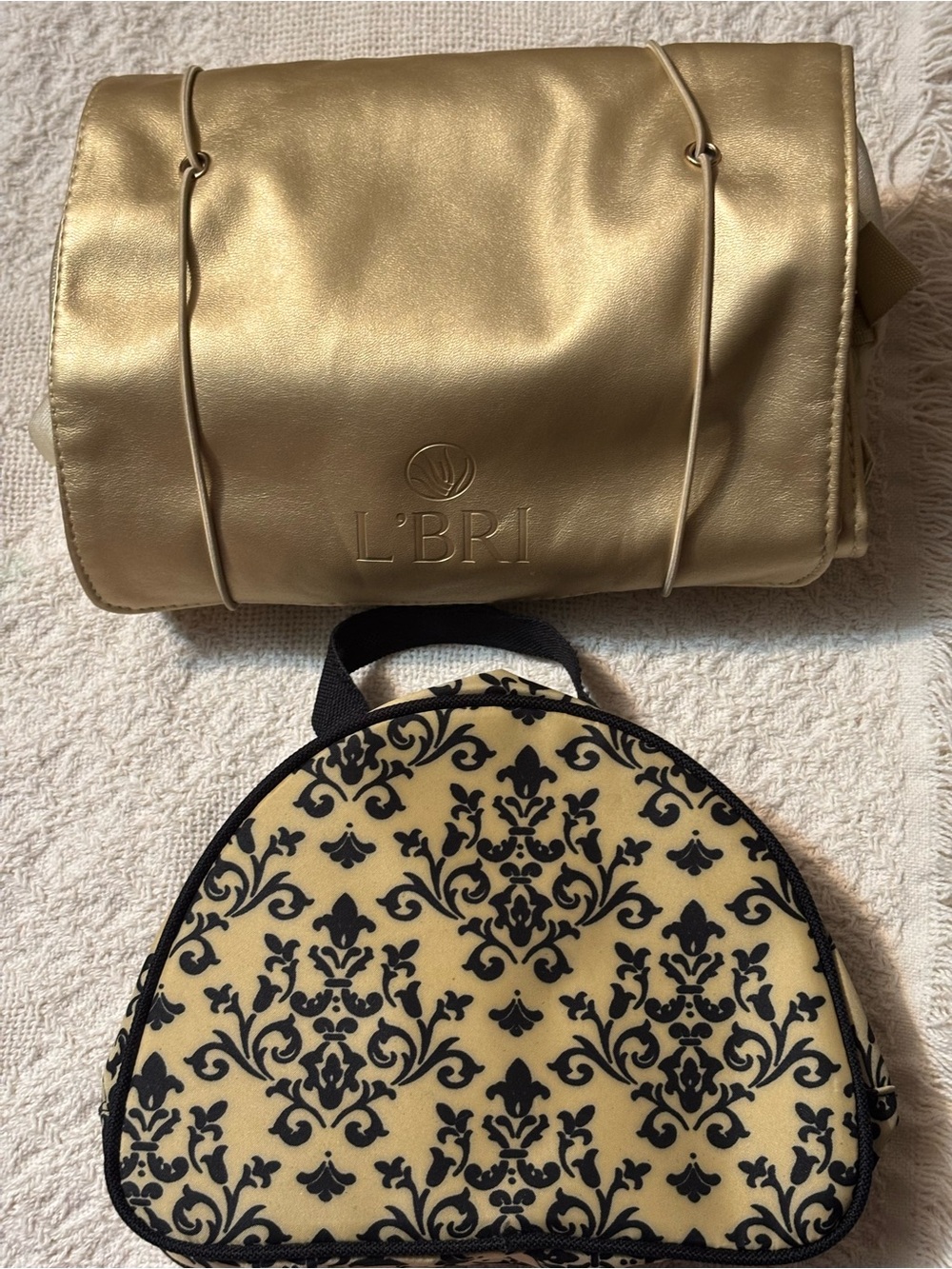 Gold Travel Cosmetic Organizer with Patterned Pouch